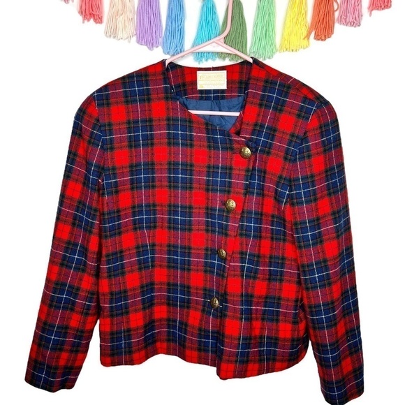Vintage 80’s Pendleton Wool Plaid Suit Coat Tartan Hunting Blazer Jacket Size 8 - Picture 2 of 13